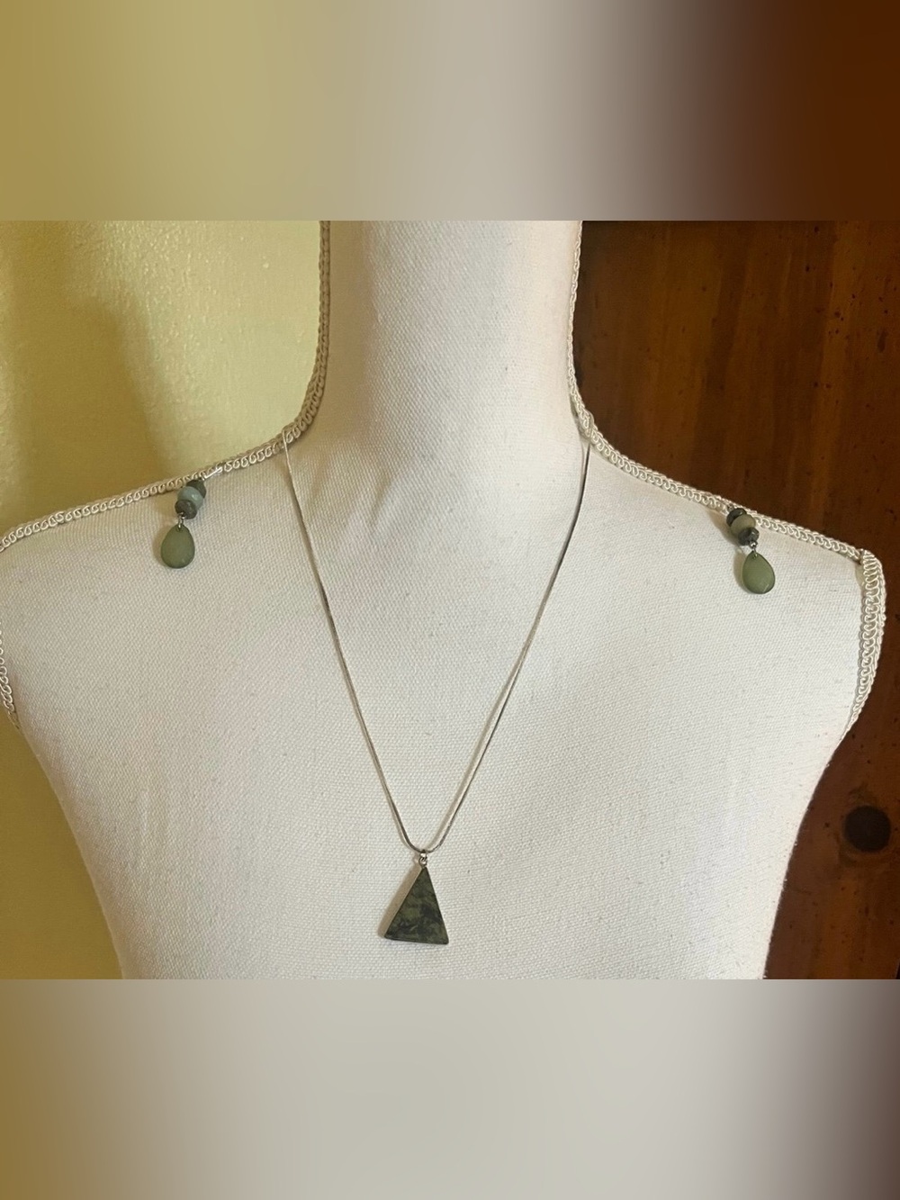 Malachite Pyramid Calming Stone Necklace & Earrings Set